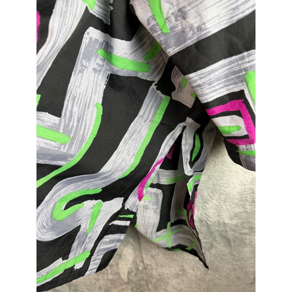 JULIO Blouse Womens Black Green Pink Abstract Button Front Long Tunic 3X - Picture 4 of 9